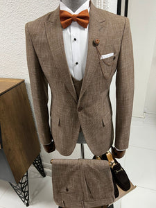 Louis Slim Fit High Quality Pointed Collared Brown Woolen Suit