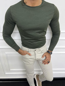 Leon Slim Fit Sleeve Combed Light Weight Khaki Sweater