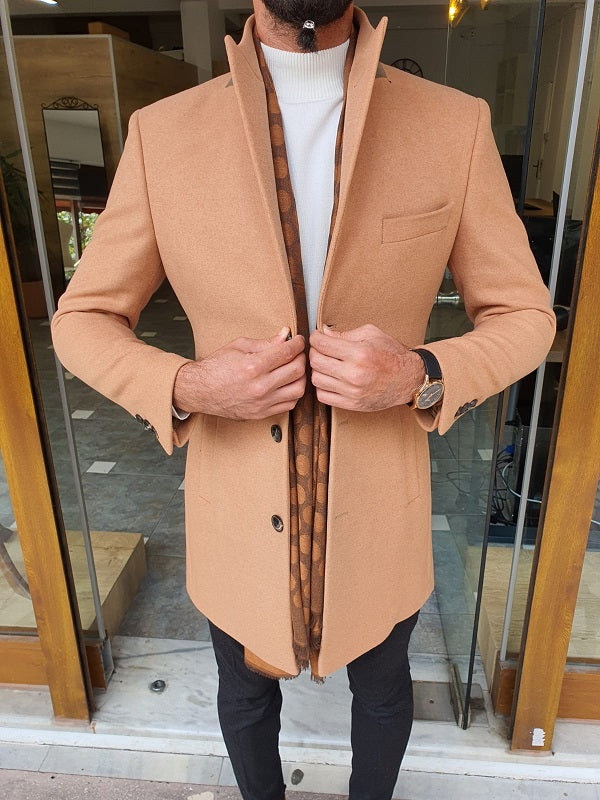 Bojo Beige Slim Fit Single Breasted Long Coat-baagr.myshopify.com-Jacket-BOJONI