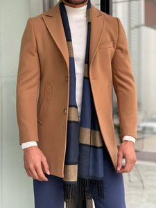 Mantonis Camel Slim Fit Single Breasted Wool Long Coat-baagr.myshopify.com-Jacket-brabion