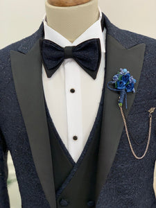 Partoni Diamond Navy Blue Slim Fit Tuxedo