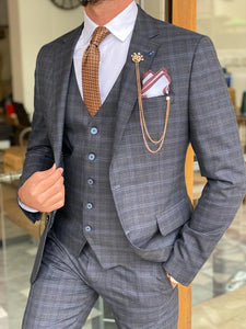 Bojoni Argeli Dark Blue Slim Fit Plaid Check Wool Suit-baagr.myshopify.com-suit-BOJONI