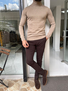 Bojo Light Brown Slim Fit Turtleneck Sweater-baagr.myshopify.com-sweatshirts-BOJONI