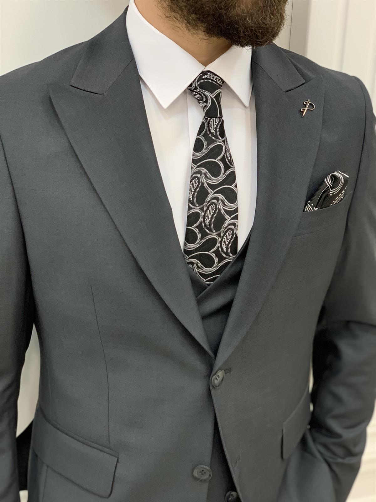 Shagori Gray Slim Fit Peak Lapel Suit