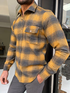 Bojo Mustard Slim Fit Plaid Lumberjack Shirt-baagr.myshopify.com-Shirt-BOJONI