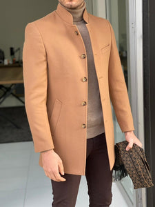 Bojo Camel Slim Fit Judge Collar Wool Long Coat-baagr.myshopify.com-Jacket-BOJONI