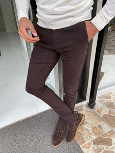 Bastoni Brown Slim Fit Cotton Lycra Pants-baagr.myshopify.com-Pants-BOJONI