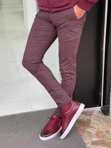 Bastoni Burgundy Slim Fit Cotton Lycra Pants-baagr.myshopify.com-Pants-BOJONI