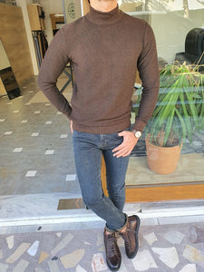 Elko Brown Slim Fit Mock Turtleneck Sweater-baagr.myshopify.com-sweatshirts-BOJONI