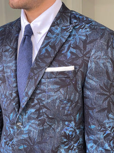 Bojo Navy Blue Slim Fit Tropical Blazer-baagr.myshopify.com-blazers-BOJONI