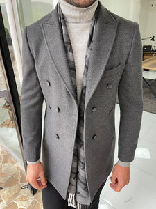 Mantonis Dark Gray Slim Fit Double Breasted Wool Long Coat-baagr.myshopify.com-Jacket-brabion