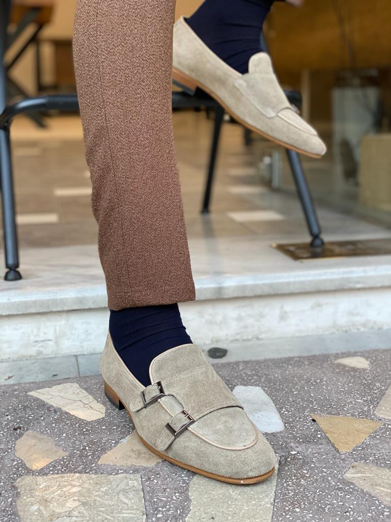 Bojoni Lorentti Beige Suede Double Monk Strap Loafers-baagr.myshopify.com-shoes2-BOJONI