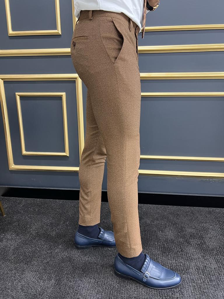 Bojoni Astoria Camel Slim Fit Cotton Pants