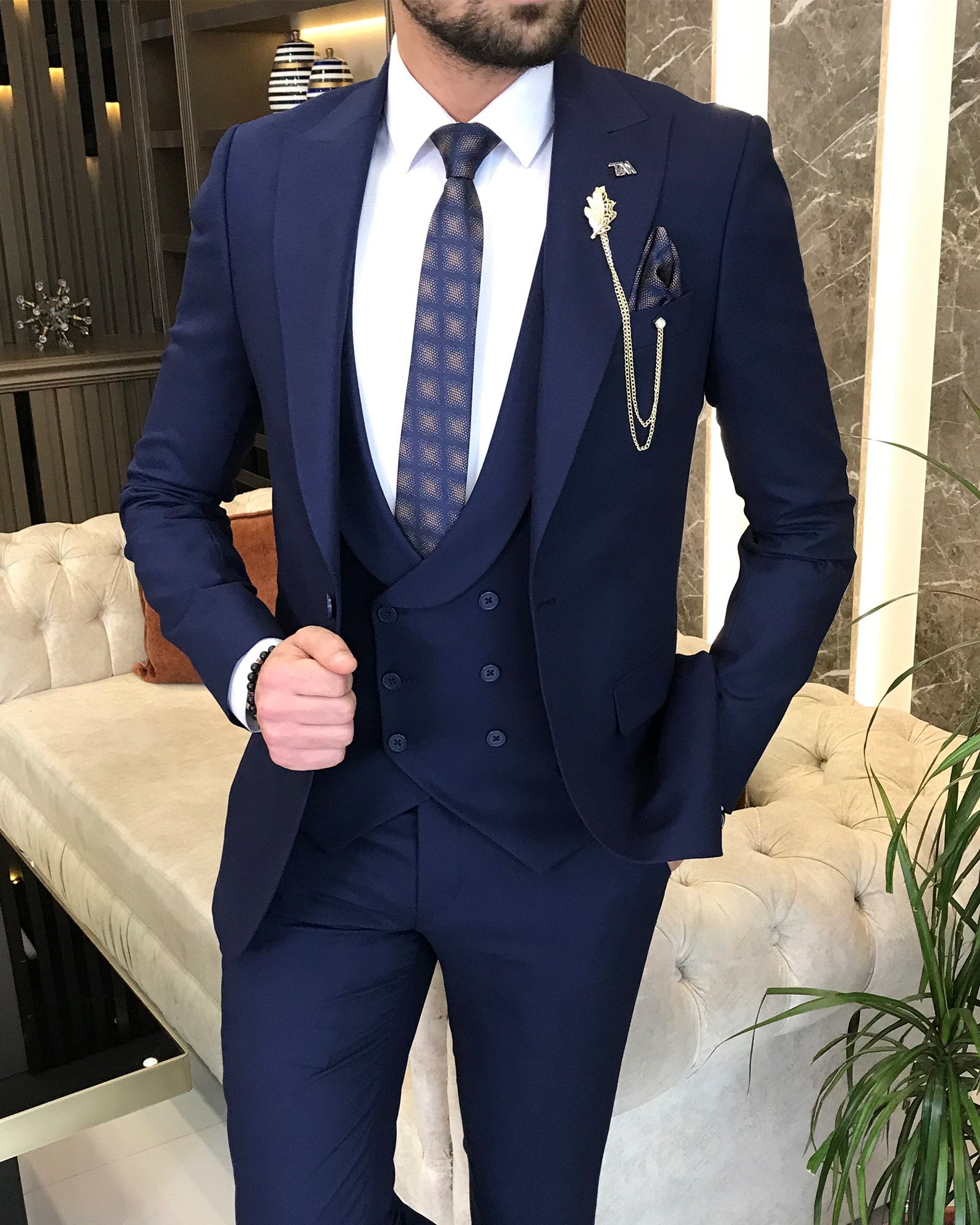 Bojoni Montreal Slim Fit Navy  Blue Suit