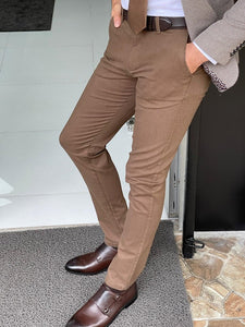 Bastoni Camel Slim Fit Cotton Lycra Pants-baagr.myshopify.com-Pants-BOJONI