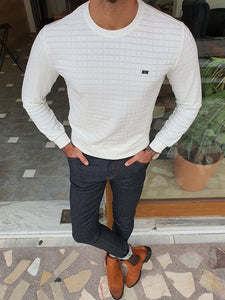 Elko White Slim Fit Crew Neck Patterned Sweater-baagr.myshopify.com-sweatshirts-BOJONI