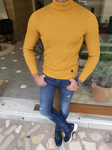 Elko Yellow Slim Fit Turtleneck Sweater-baagr.myshopify.com-sweatshirts-BOJONI