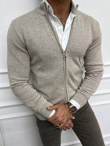 Bojoni Astoria Beige Slim Fit Cardigan