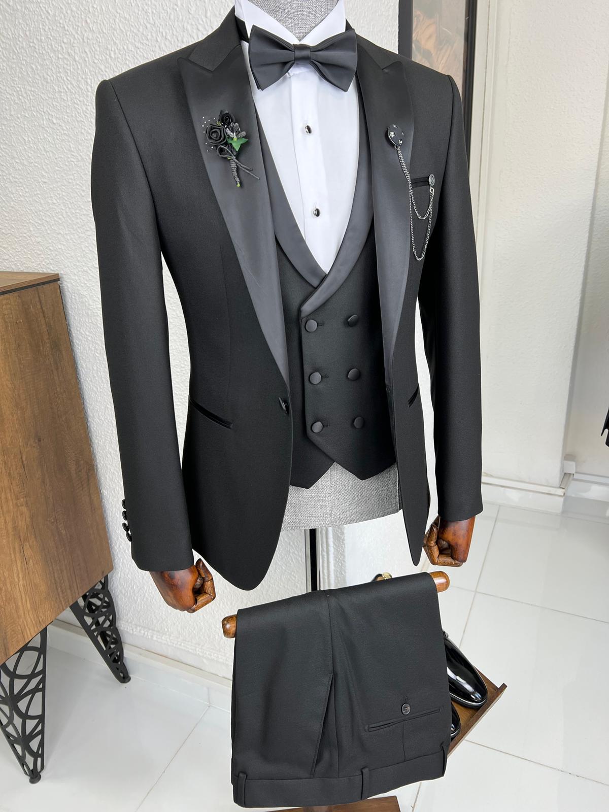 Bojoni Veneta Slim Fit Dovetail Collared Black Tuxedo