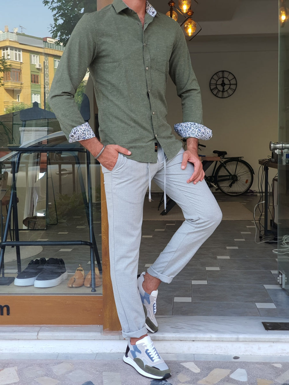 Major Khaki Slim Fit Patterned Shirt-baagr.myshopify.com-Shirt-BOJONI