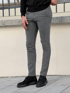 Bojoni Astoria Slim Fit High Quality Gray Patterned Mink Pants