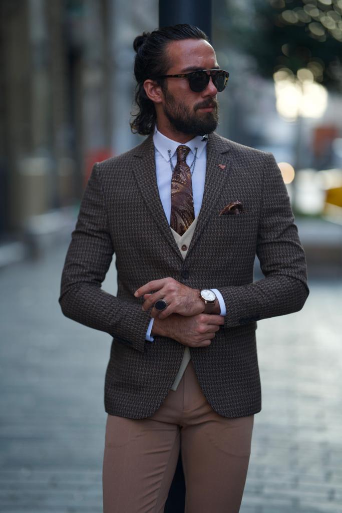 Thread Slim Fit Marled Brown Blazer