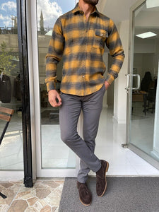 Bojo Mustard Slim Fit Plaid Lumberjack Shirt-baagr.myshopify.com-Shirt-BOJONI