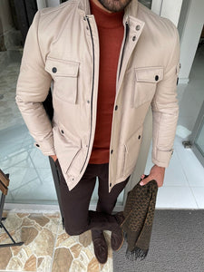 Verno Beige Slim Fit Fur Coat-baagr.myshopify.com-Jacket-BOJONI