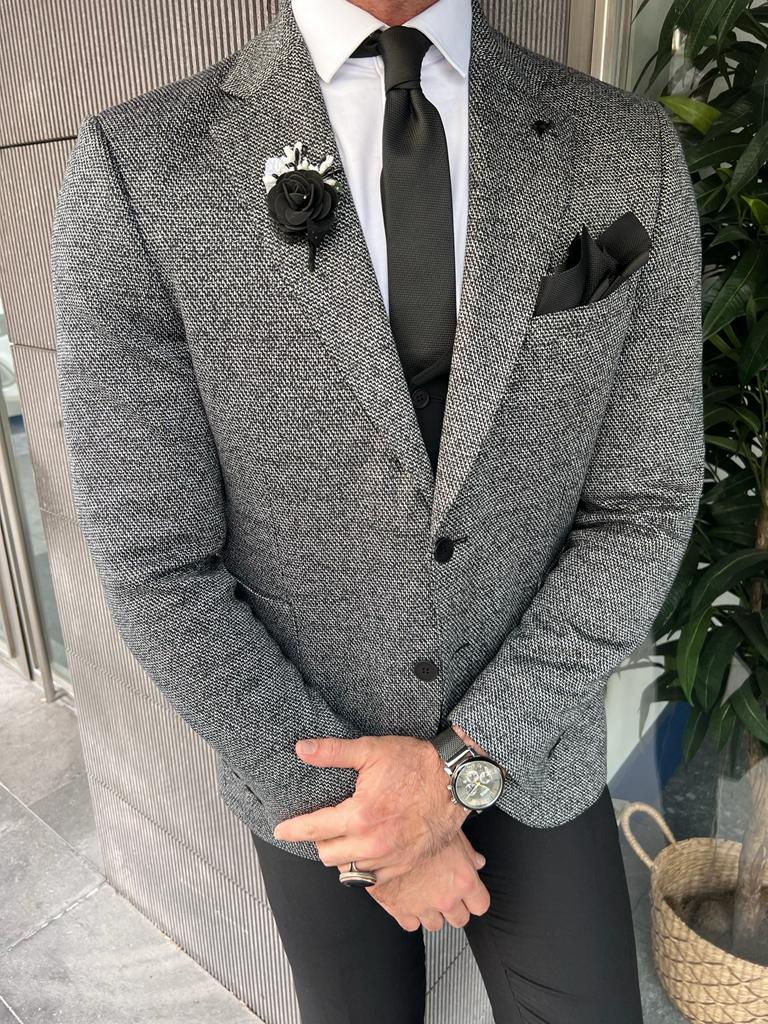 Rick Slim Fit Baroncelli Italian Fabric Stamped Grey Blazer