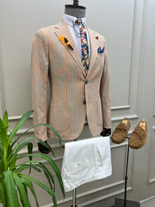 Giovanni Mannelli Slim Fit Striped Camel Blazer