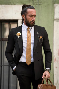 Rick Slim Fit Double Breasted Black Suit