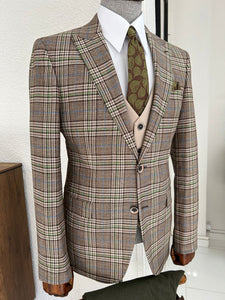 Louis Slim Fit Pointed Collared Beige & Khaki Combination Suit