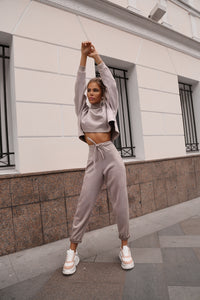 Shortened Sweatshirt Suede Suit-baagr.myshopify.com-dress.-BOJONI