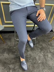 Bojoni Uluwatu Slim Fit Dark Blue Striped Trouser