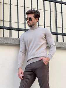 Bojoni Astoria Slim Fit Beige Turtleneck Sweater