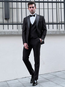 Louis Slim Fit High Quality Pointed Collared Black Party Tuxedo