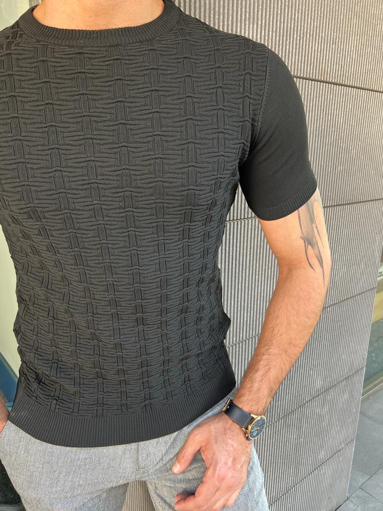 Giovanni Mannelli Slim Fit Plaid Black Knit Tees