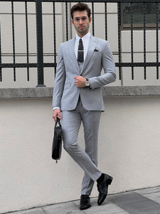 Louis Slim Fit Self Patterned Gray Suit