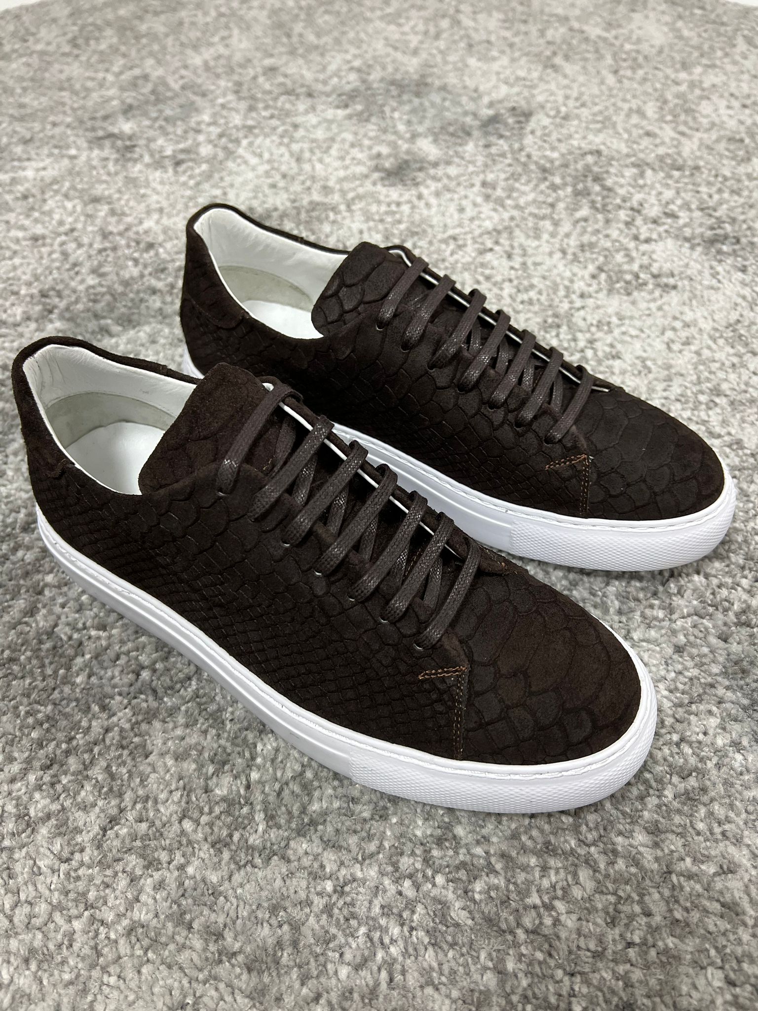 Louis Special Edition Rubber Sole Suede Print Leather Brown Sneakers