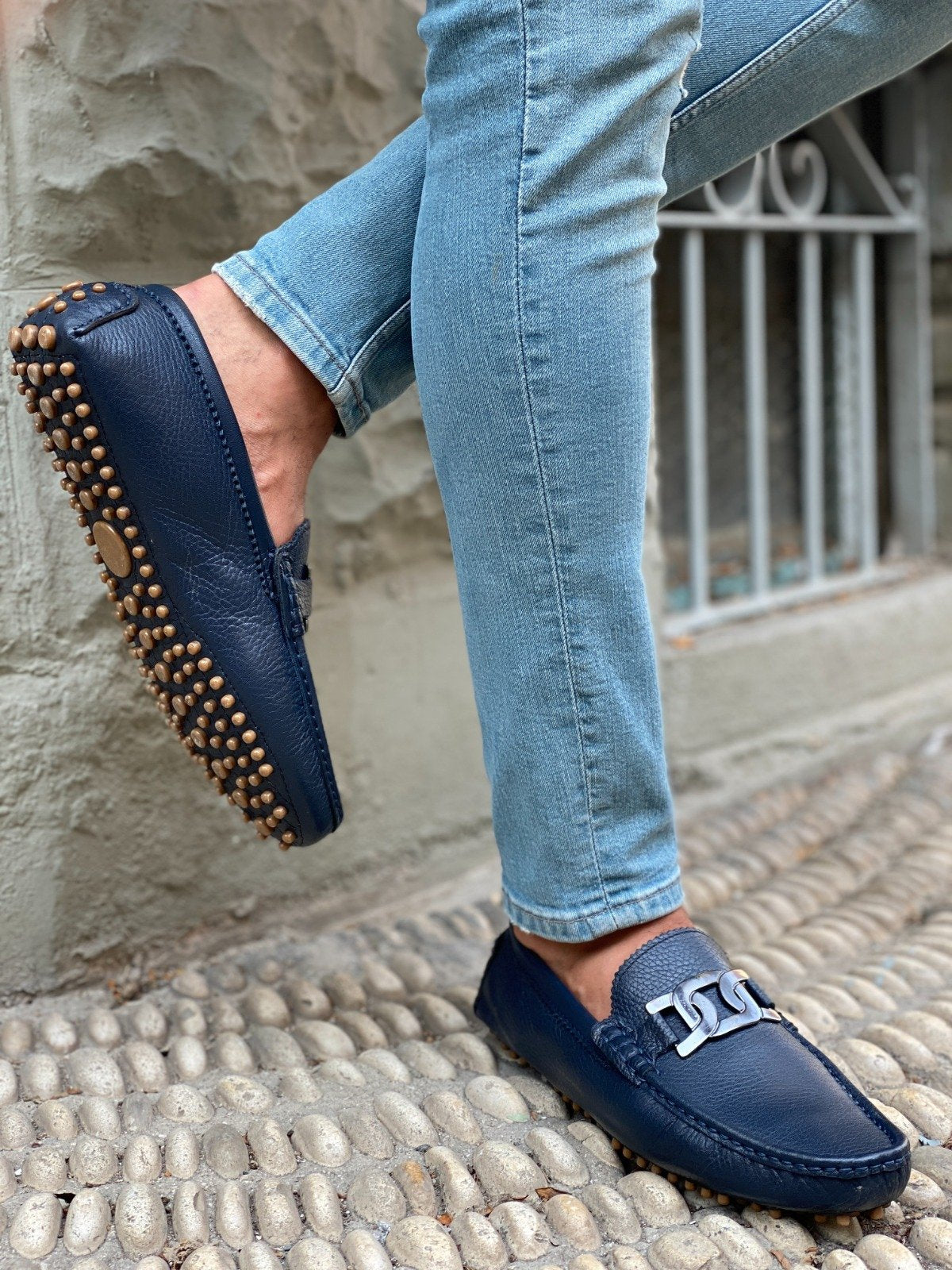 Bojo Buckled Leather Navy Loafer-baagr.myshopify.com-shoes2-BOJONI