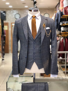 Slim-Fit Plaid Suit Vest Gray-baagr.myshopify.com-suit-BOJONI