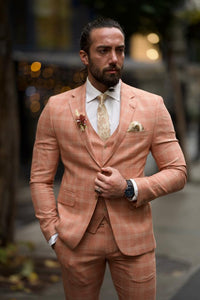 Bojoni Shagori Slim Fit Plaid Striped Tile Suit