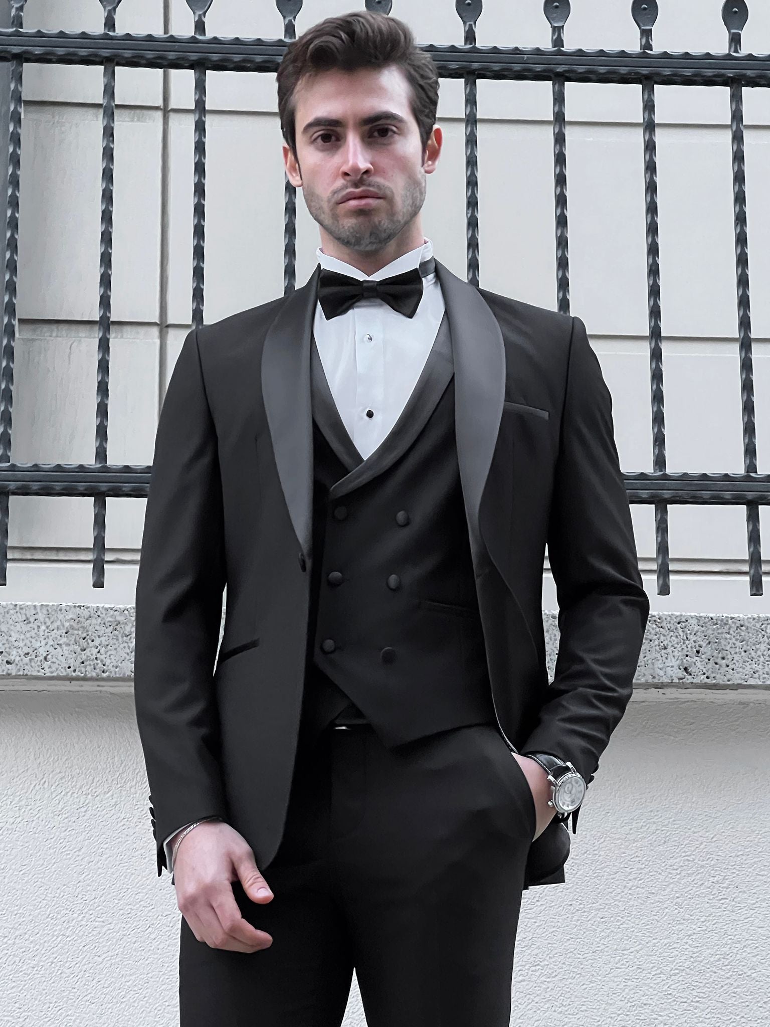 Louis Slim Fit High Quality Shawl Collared Black Party Tuxedo