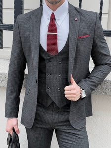 Louis Slim Fit High Quality Patterned Anthracite & Business Suit