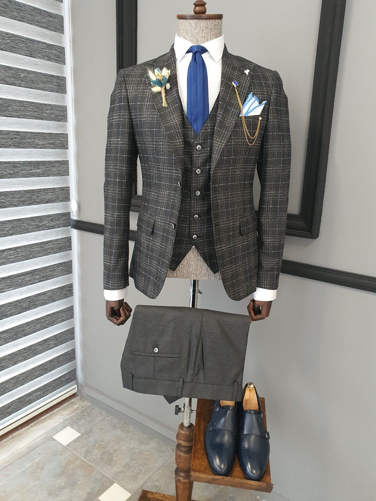 Giotto Black Slim Fit Notch Lapel Plaid Suit-baagr.myshopify.com-suit-BOJONI
