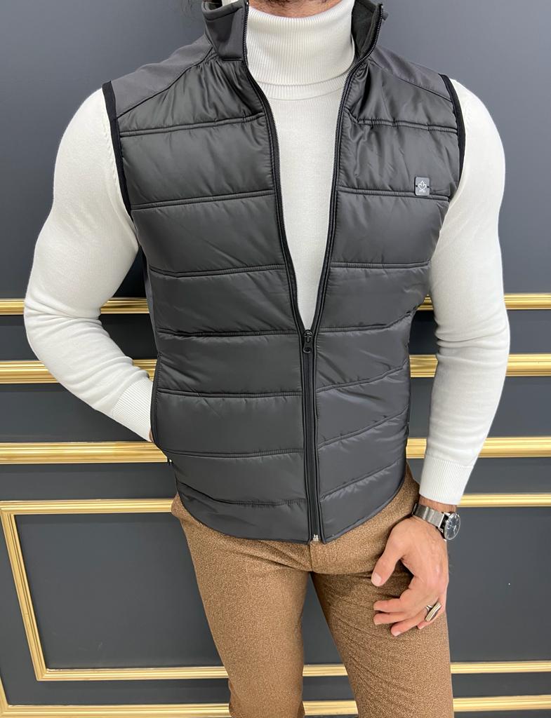 Bojoni Shagori  Slim Fit Zippered Black Vest