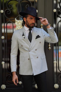 Thread Slim Fit Grey Double Breasted Blazer