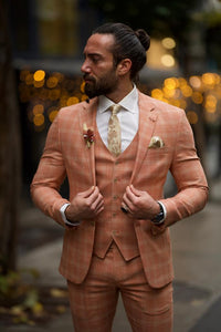 Bojoni Shagori Slim Fit Plaid Striped Tile Suit