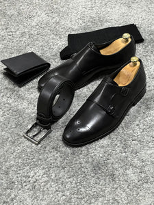 Louis Special Edition Neolite Sole Double Monk Stap Black Shoes