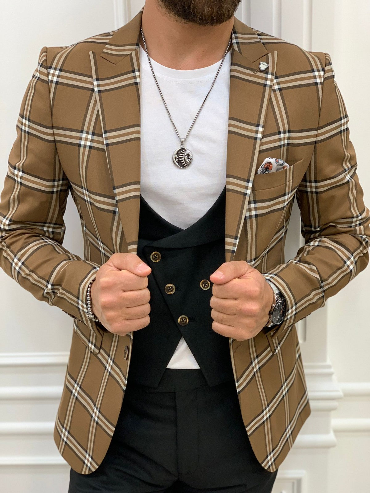 Areni Brown Plaid Slim Fit Suit-baagr.myshopify.com-1-BOJONI